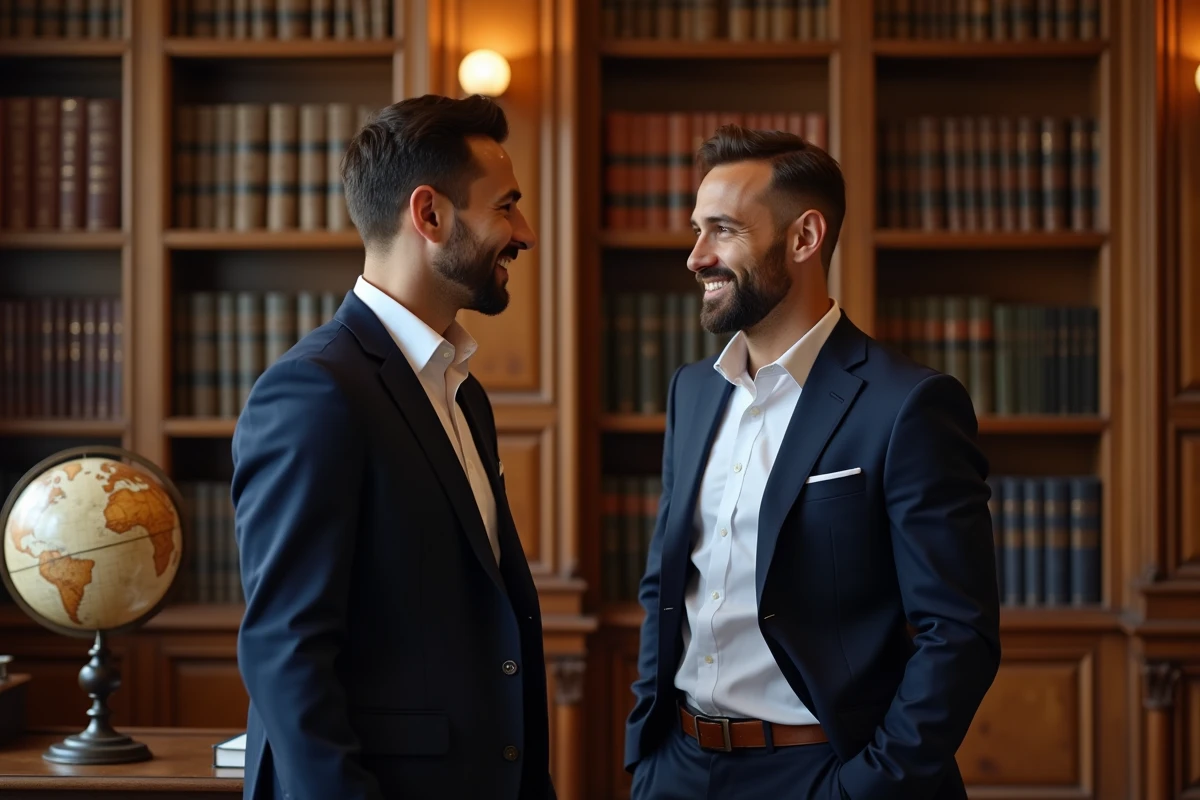 François-Xavier Bellamy en conversation avec son compagnon dans une bibliothèque classique européenne